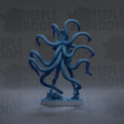 a large, blue, abstract sculpture with multiple tentacles extending outwards.