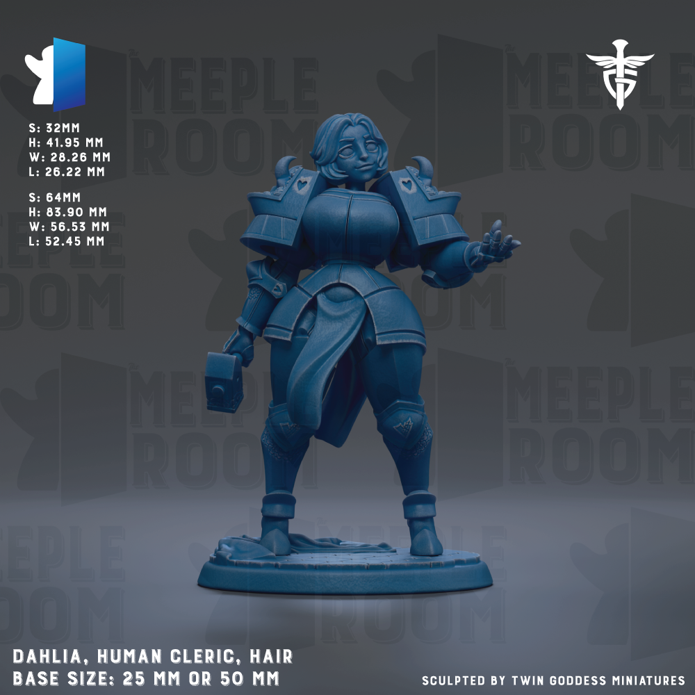 A figurine of a female character with a human-like appearance, wearing a blue outfit and holding a weapon. The figurine is described as a human-like character with hair and a sword.