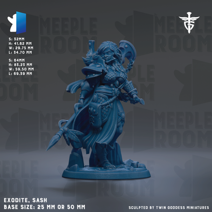 a blue statue of a man with a sword
