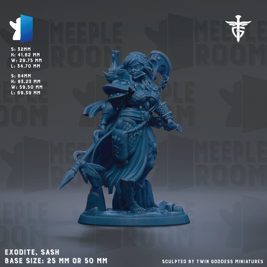 a blue statue of a man with a sword