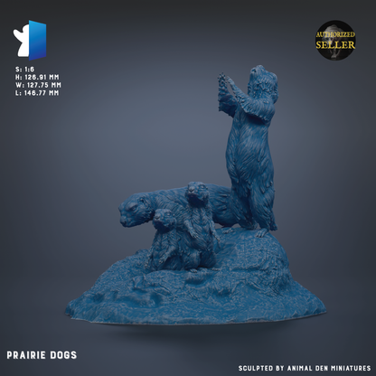 The image is a 3D model of a sculpture depicting a group of dogs, including a bear, standing on a rocky surface.