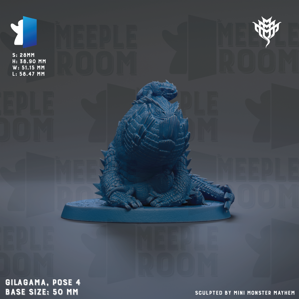 a blue figurine of a large, armored creature sitting on a blue base. The figurine is the main focus of the image, and there is no additional text to describe.