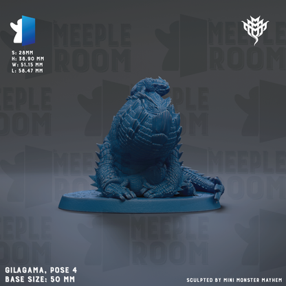 a blue figurine of a large, armored creature sitting on a blue base. The figurine is the main focus of the image, and there is no additional text to describe.