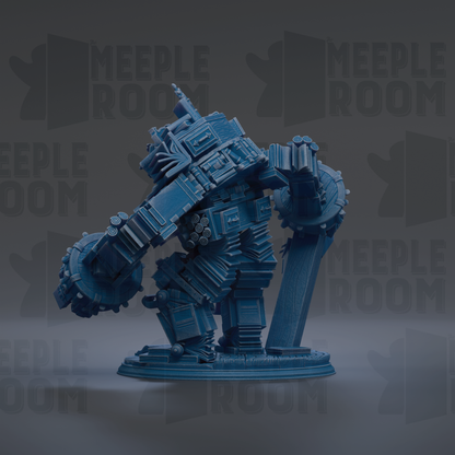 A blue, mechanical robot figure is shown in the image, with the text "MEUPLE ROOM" repeated multiple times in the background.