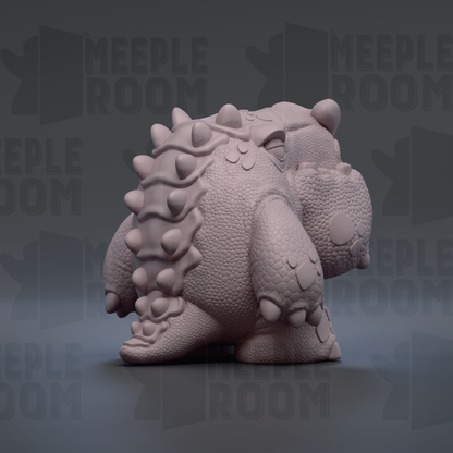 A 3D rendering of a small, furry creature with spikes on its back, resembling a small animal or mythical creature.