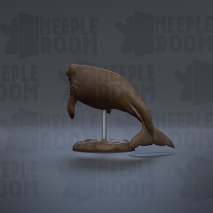 A 3D rendering of a brown seal or walrus on a stand, with the text "MEIPLE ROOM" repeated in the background.