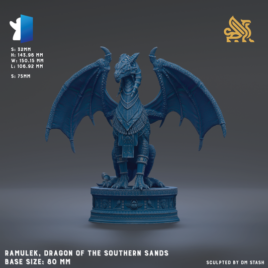 a blue dragon statue with wings and scales, standing on a pedestal. The dragon is the main focus of the image, and there is no additional text provided.