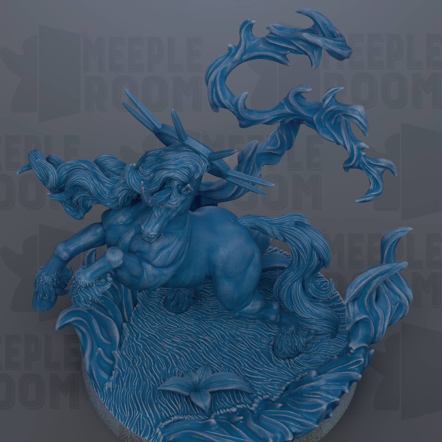 A detailed 3D rendering of a fantastical creature, possibly a mythical or magical being, with intricate details and flowing, ethereal forms.