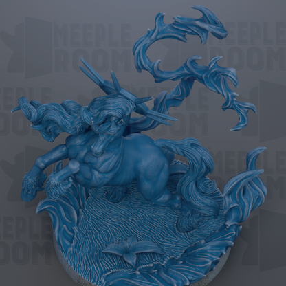 A detailed 3D rendering of a fantastical creature, possibly a mythical or magical being, with intricate details and flowing, ethereal forms.