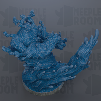 The image is a 3D rendering of a blue, abstract, and organic-looking creature or object, possibly resembling a wave or a plant-like shape. The background is a dark gray color, which contrasts with the blue of the object and makes it stand out. There are no discernible texts or other objects in the image, and the focus is solely on the blue, organic-looking object.
