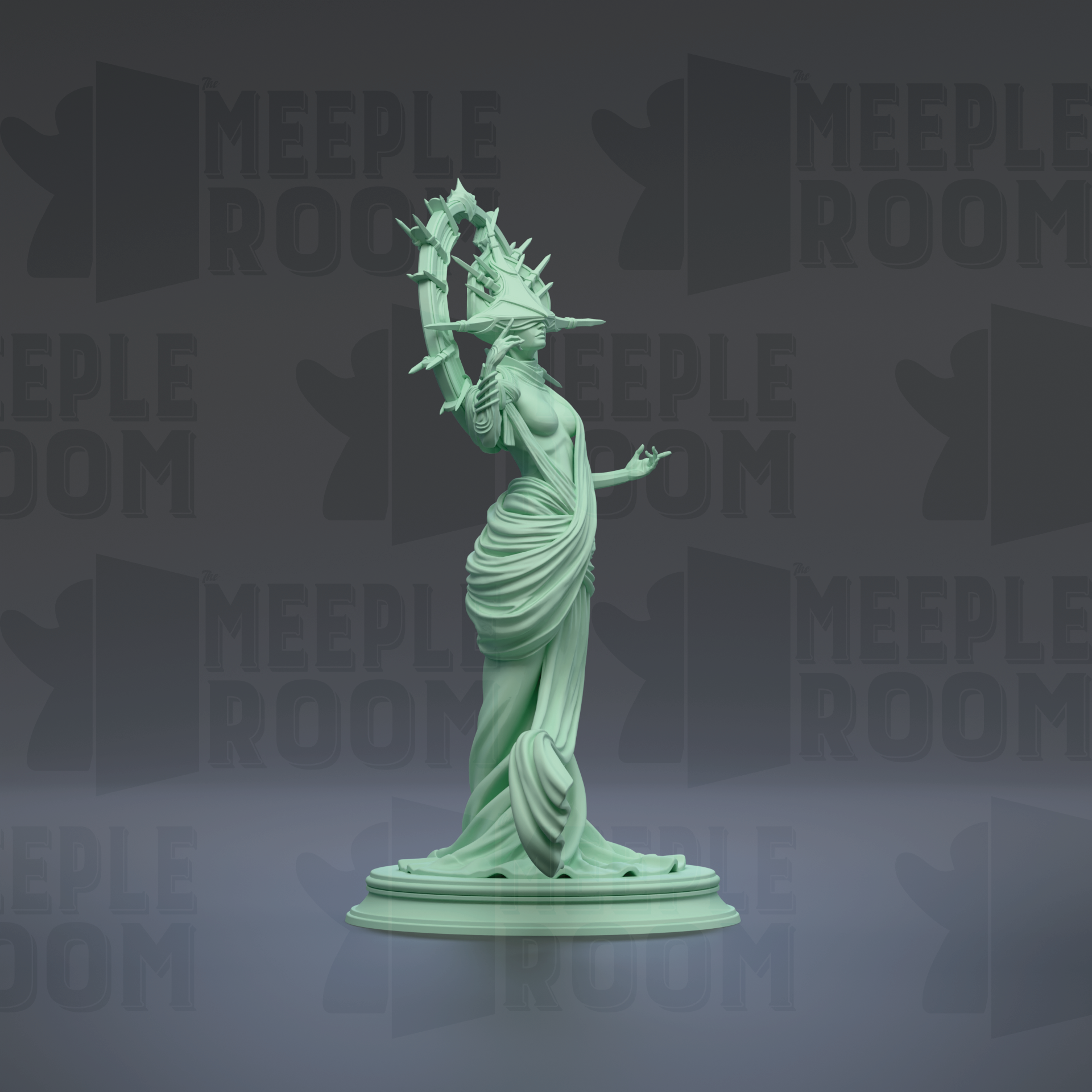 A statue of a woman with a crown and holding a shield, standing on a pedestal.