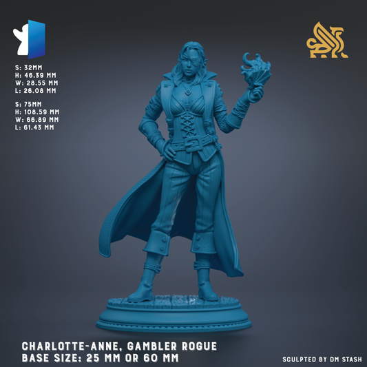 A figurine of a woman in a blue outfit, holding a flame, is depicted in the image.