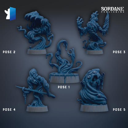five different poses of a blue, abstract-looking creature, each with a unique pose and expression.