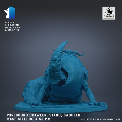 The image is a 3D model of a large, blue-colored creature with a curled tail, sitting on a base. The creature appears to be a type of crawling or crawling-like animal, possibly a parasite or a parasite-like creature. The image is described as a sculpture, and it is shown in a 3D rendering. The base size of the sculpture is 90 x 52 mm.