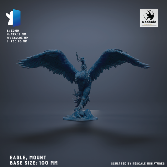 a large, winged statue of an eagle mounted on a base, with the eagle's wings spread wide. The base size of the statue is 100 millimeters.