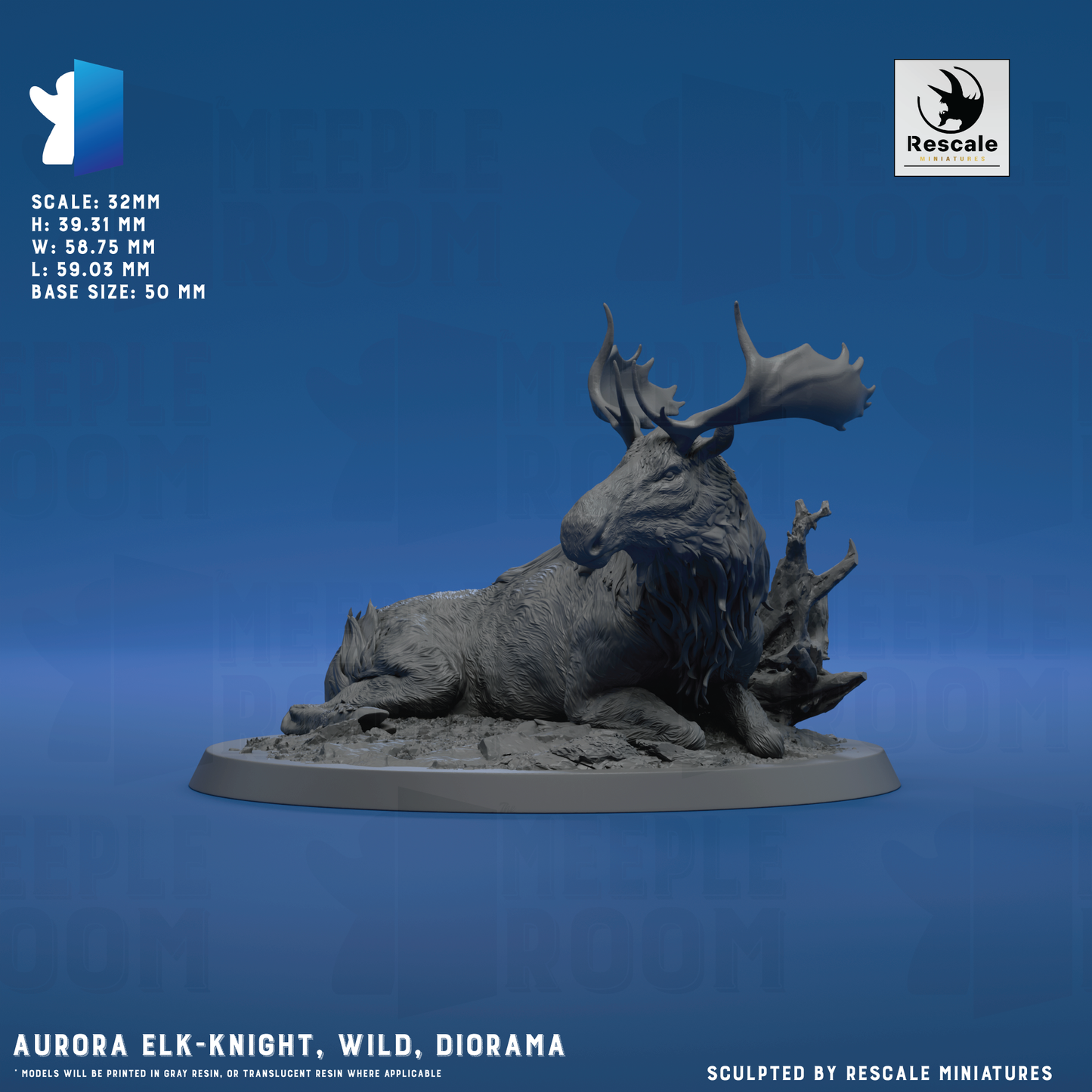 Aurora Elk-Knight, Wild by Rescale Miniatures | Miniature | TTRPG | Unpainted | Print on Demand