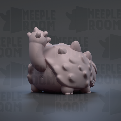 A 3D rendering of a small, light-colored, spiky creature resembling a small animal or insect.
