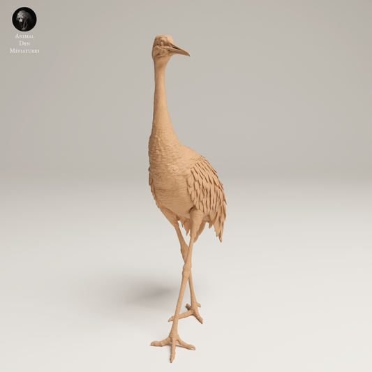 a wooden model of a bird standing on one leg