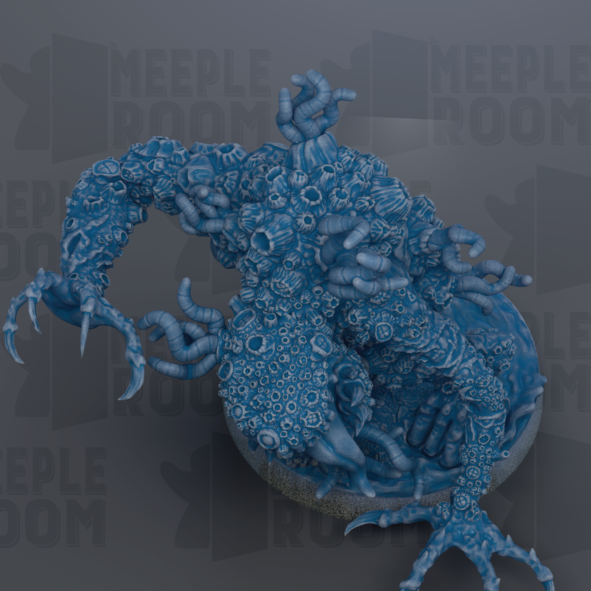 a large, intricate blue creature with numerous tentacles and a complex, organic structure.