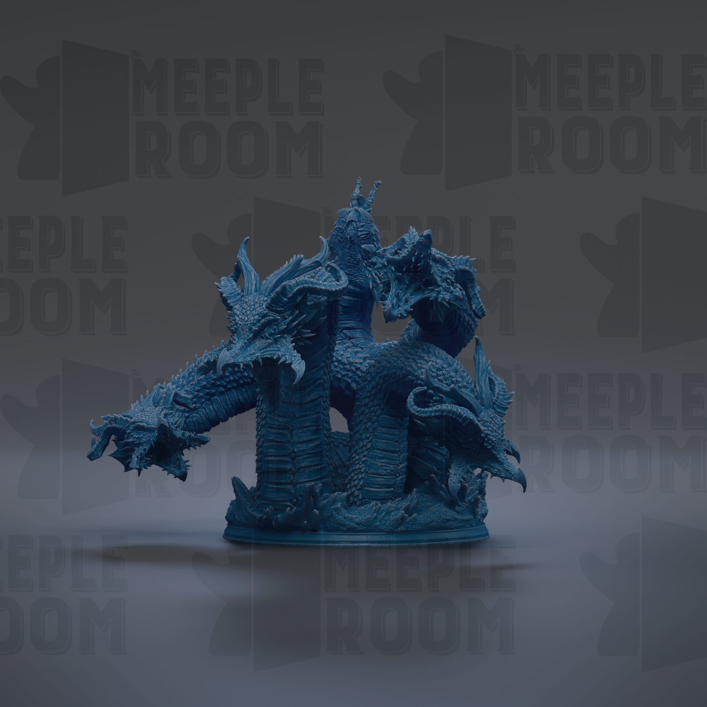 A 3D rendering of a blue, fantastical creature resembling a dragon or serpent, with intricate details and a textured appearance.