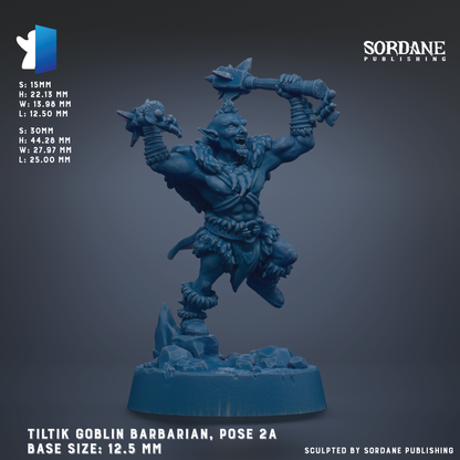 The image is a 3D rendering of a blue, fantastical creature resembling a troll or barbarian, holding a large weapon and standing on a rocky base. The creature is the main focus of the image, and the background is dark, providing a stark contrast that highlights the figure. The image does not contain any text or additional objects, and the creature is the sole focus of the image.