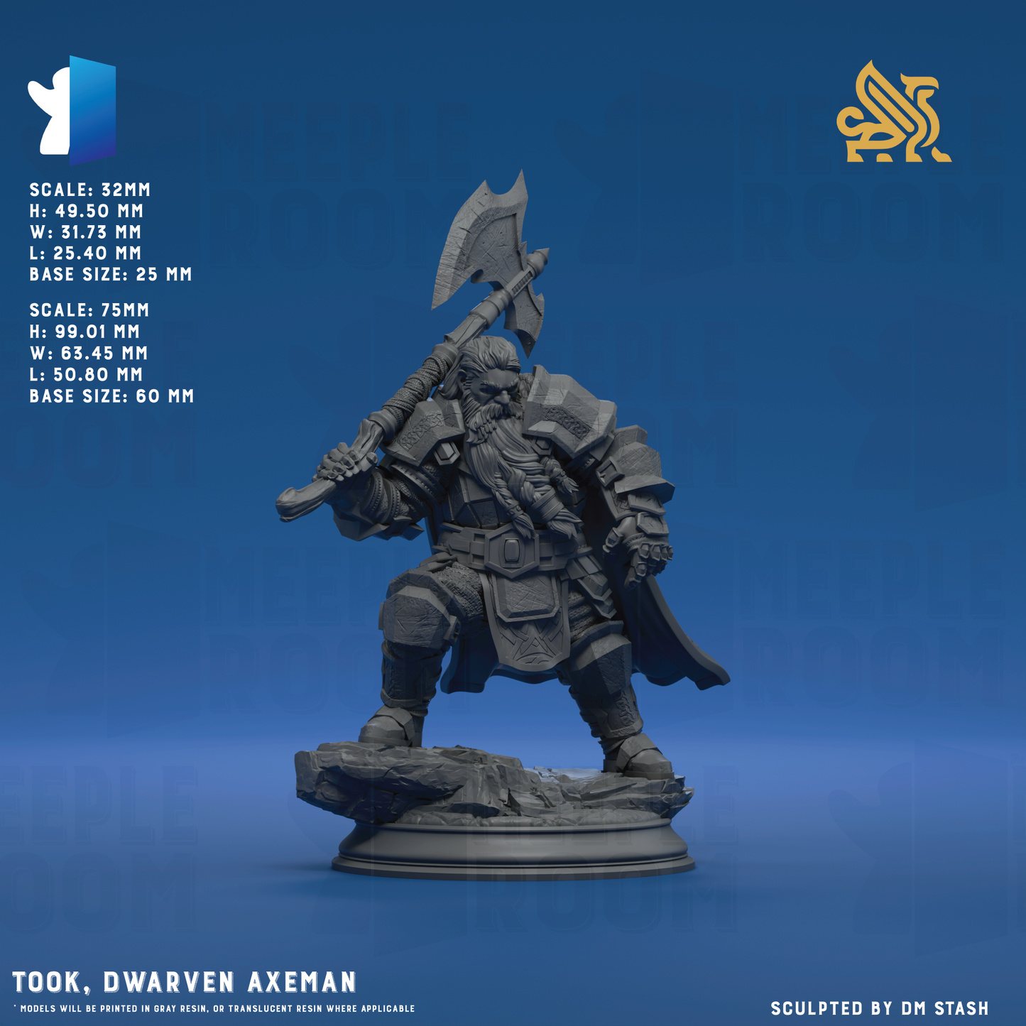 Took, Dwarven Axeman by DM Stash | Miniature | TTRPG | Unpainted | Print on Demand