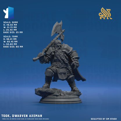 Took, Dwarven Axeman by DM Stash | Miniature | TTRPG | Unpainted | Print on Demand