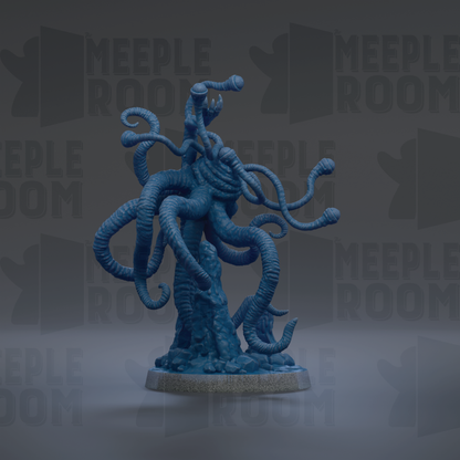 A 3D rendering of a blue, tentacled creature resembling a mythical or fantastical being, possibly a dragon or sea monster, standing on a base.