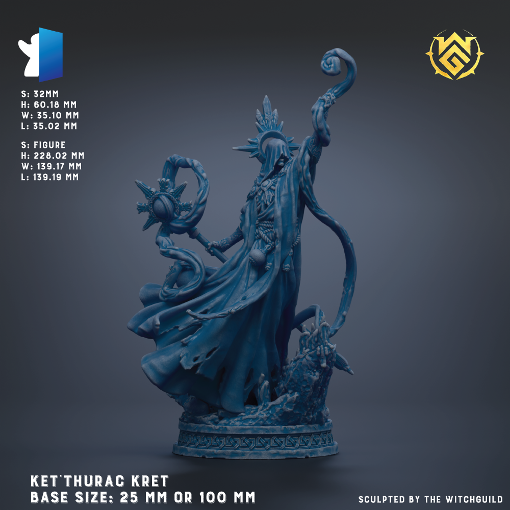 a blue statue of a woman holding a staff