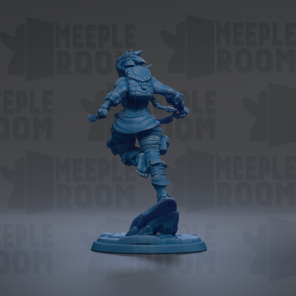 A blue figurine of a person standing on a rock, with the text "MEUPLE ROOM" repeated in the background.