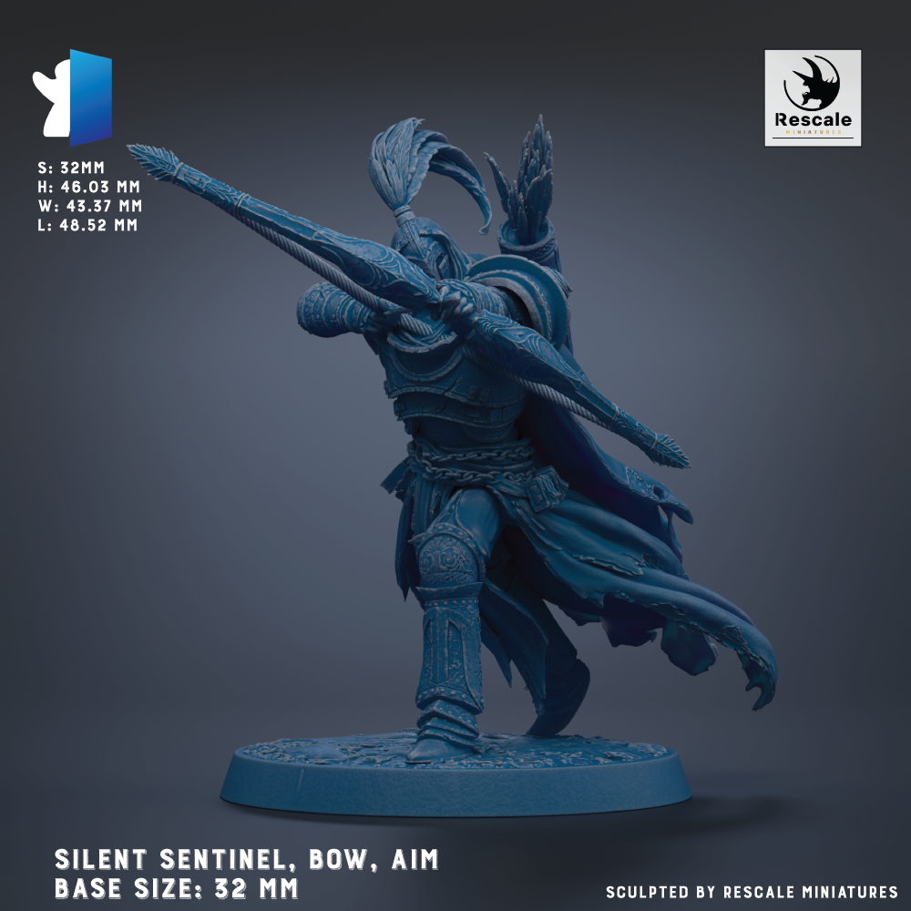 A detailed 3D model of a knight in armor, with a bow and arrow, against a dark background.