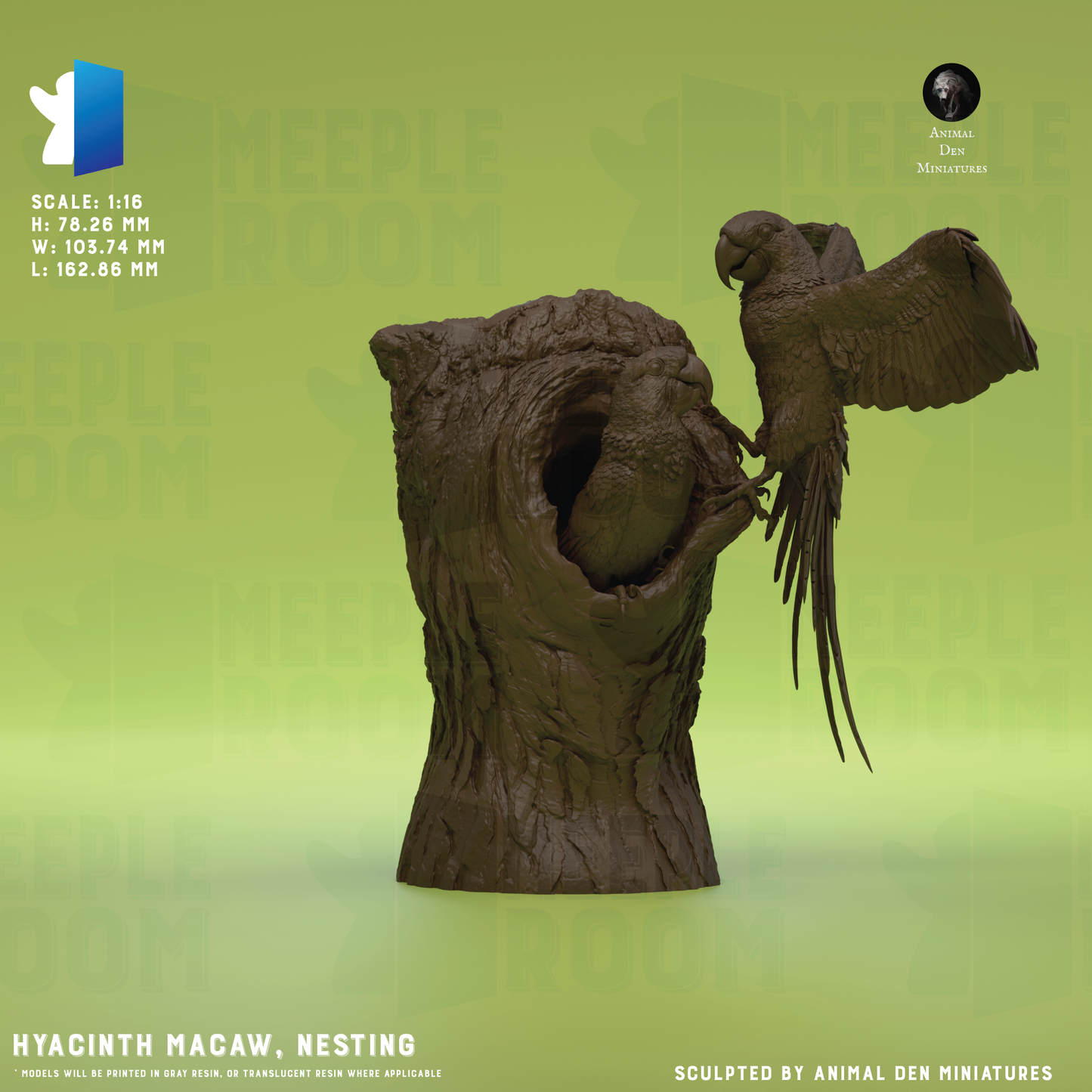 Hyacinth Macaw by Animal Den Miniatures | Miniature | TTRPG | Unpainted | Print on Demand