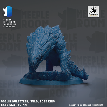 a blue, fantastical creature resembling a dragon or serpent, with a textured, icy appearance. The creature is positioned on a base, and the image includes text providing information about the base sizes and the sculptor.