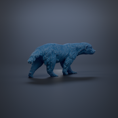 A blue bear statue is shown in a 3D rendering against a dark background.