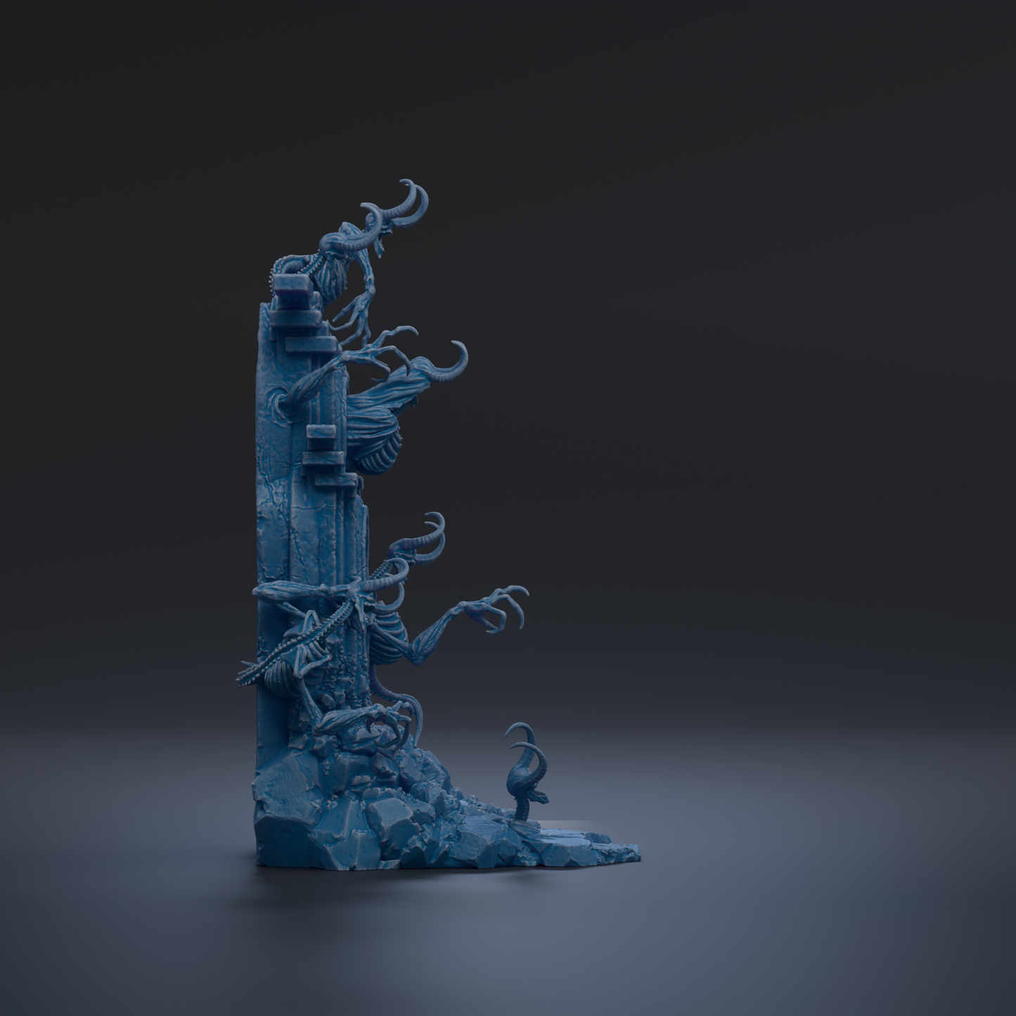 A dark, moody image featuring a sculpture with a dark, mysterious appearance.