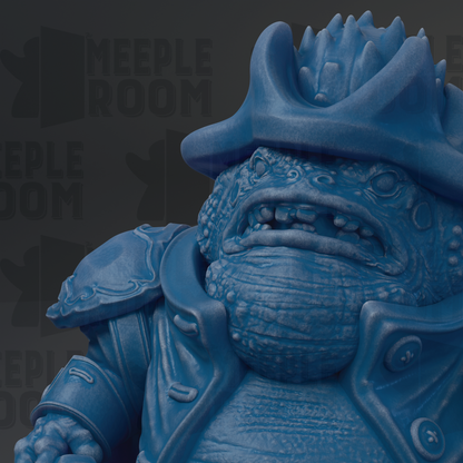 A close-up of a blue, textured statue of a creature with a large head and a distinctive hat, set against a dark background with the text "MEUPLE ROOM" repeated multiple times.