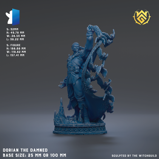 a blue statue of a man holding a sword