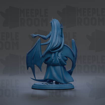 A blue dragon figurine with wings and a long tail is shown against a dark background with repeated text.
