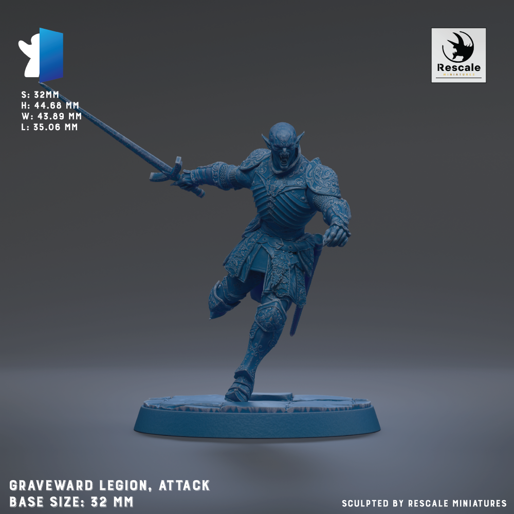 a blue armored warrior figure wielding a sword, standing on a blue base.
