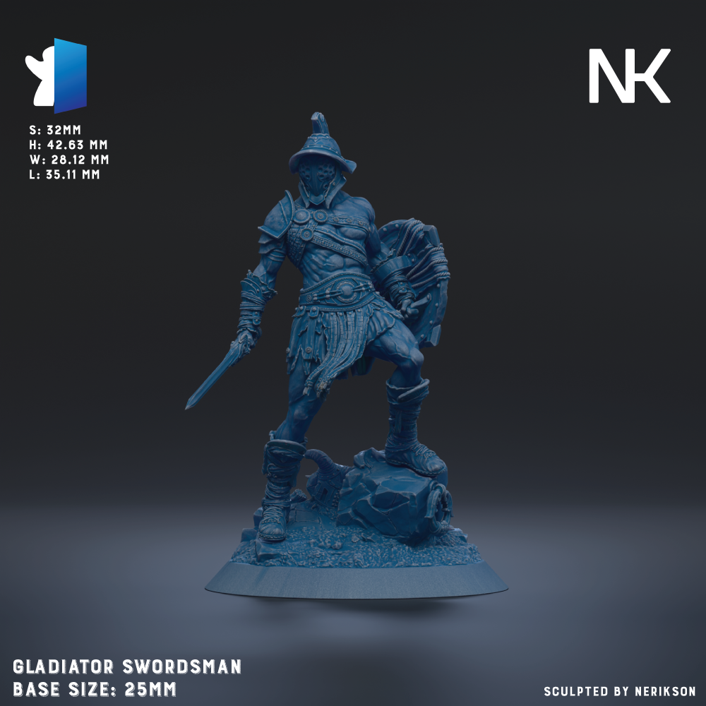 a gladiator swordsman statue, with the base size of 25mm.