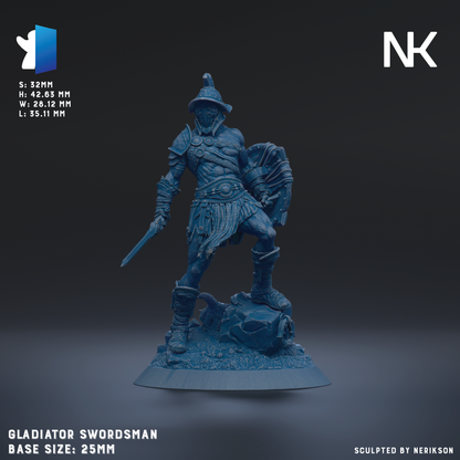 a gladiator swordsman statue, with the base size of 25mm.