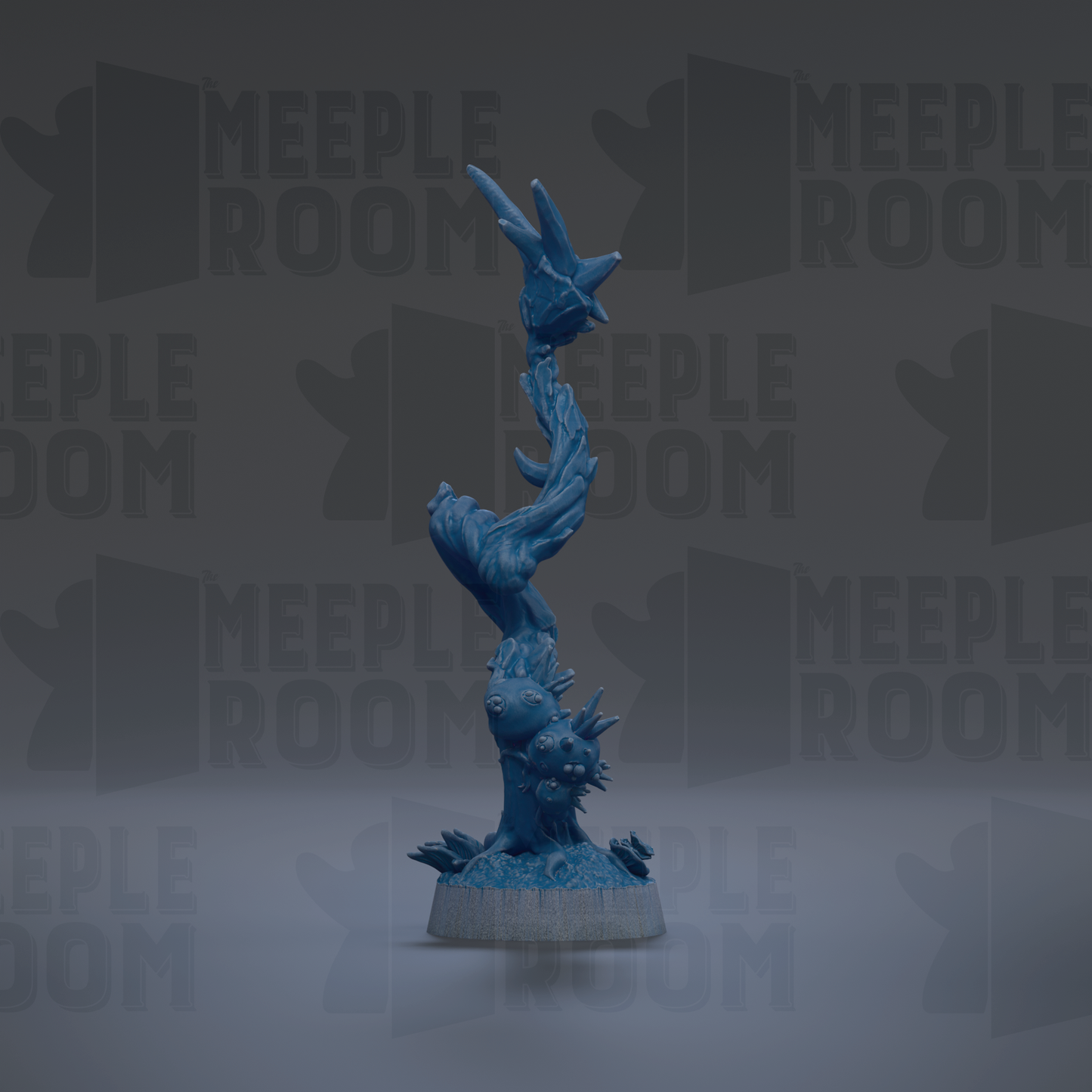 a blue, abstract sculpture with a unique, organic shape and design.