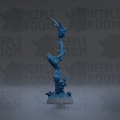 a blue, abstract sculpture with a unique, organic shape and design.