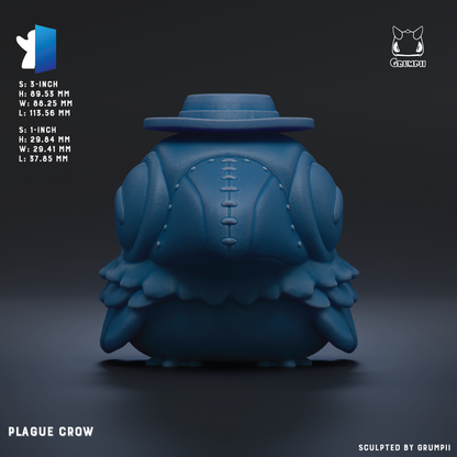 The image is a 3D rendering of a blue bird-like creature, possibly a sculpture or model, with a hat on its head.