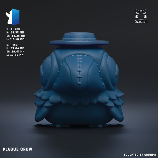 The image is a 3D rendering of a blue bird-like creature, possibly a sculpture or model, with a hat on its head.