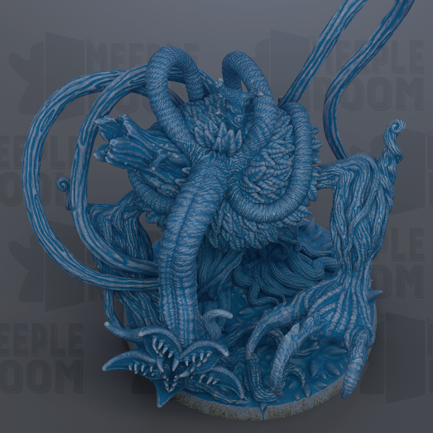 A detailed 3D rendering of a fantastical creature with intricate, organic-looking features, including a large head, long neck, and a complex body structure.