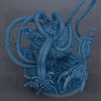 A detailed 3D rendering of a fantastical creature with intricate, organic-looking features, including a large head, long neck, and a complex body structure.