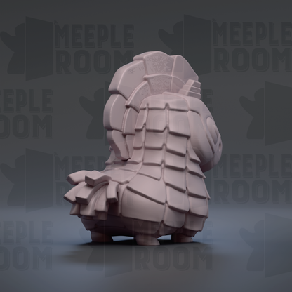 A 3D rendering of a stylized, abstract animal or creature with a textured, geometric appearance.