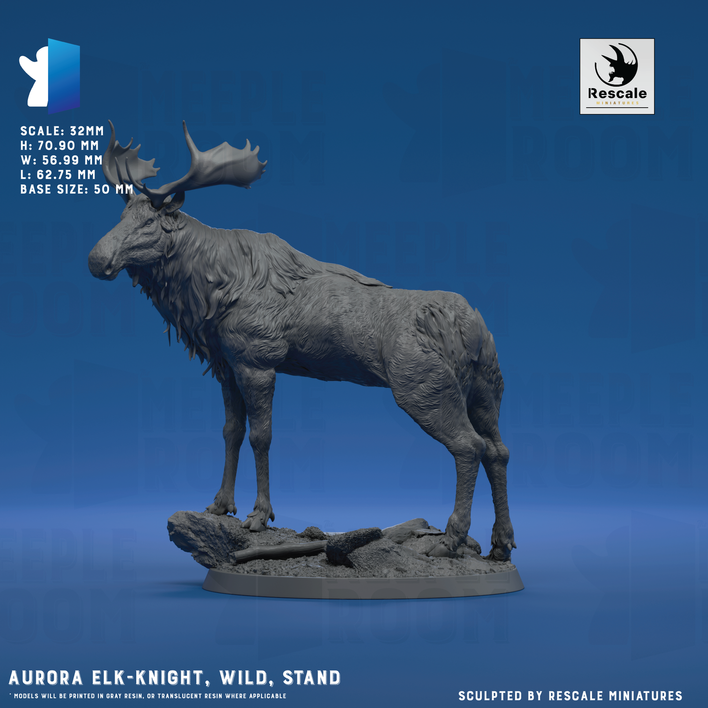 Aurora Elk-Knight, Wild by Rescale Miniatures | Miniature | TTRPG | Unpainted | Print on Demand
