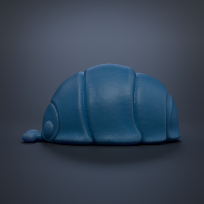 A blue, three-dimensional insect-like creature is shown against a dark background.